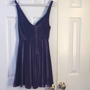 Purple velvet party dress with gold zipper